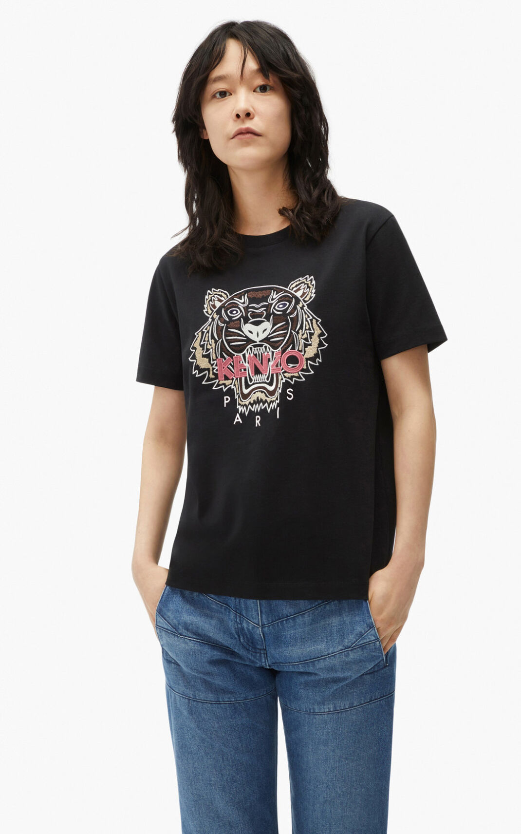 T Shirt Kenzo Femme Loose fitting Tiger Noir OKJZX-6354